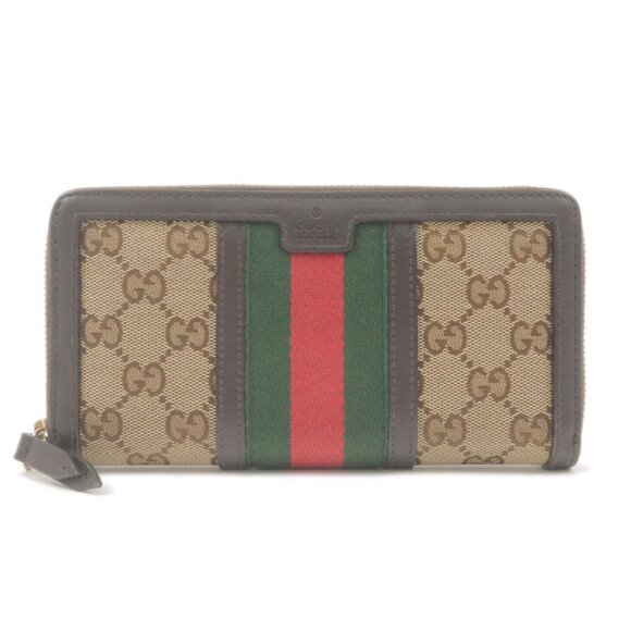 Auth GUCCI Sherry Long Wallet Beige Dark Brown GG Canvas Leather - Picture 1 of 16